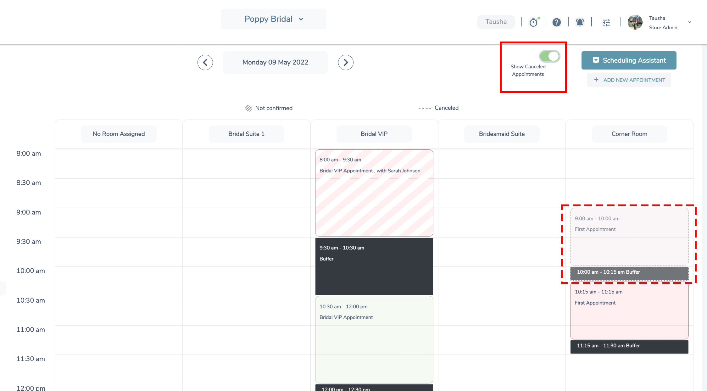 toggle on cancelled appointment